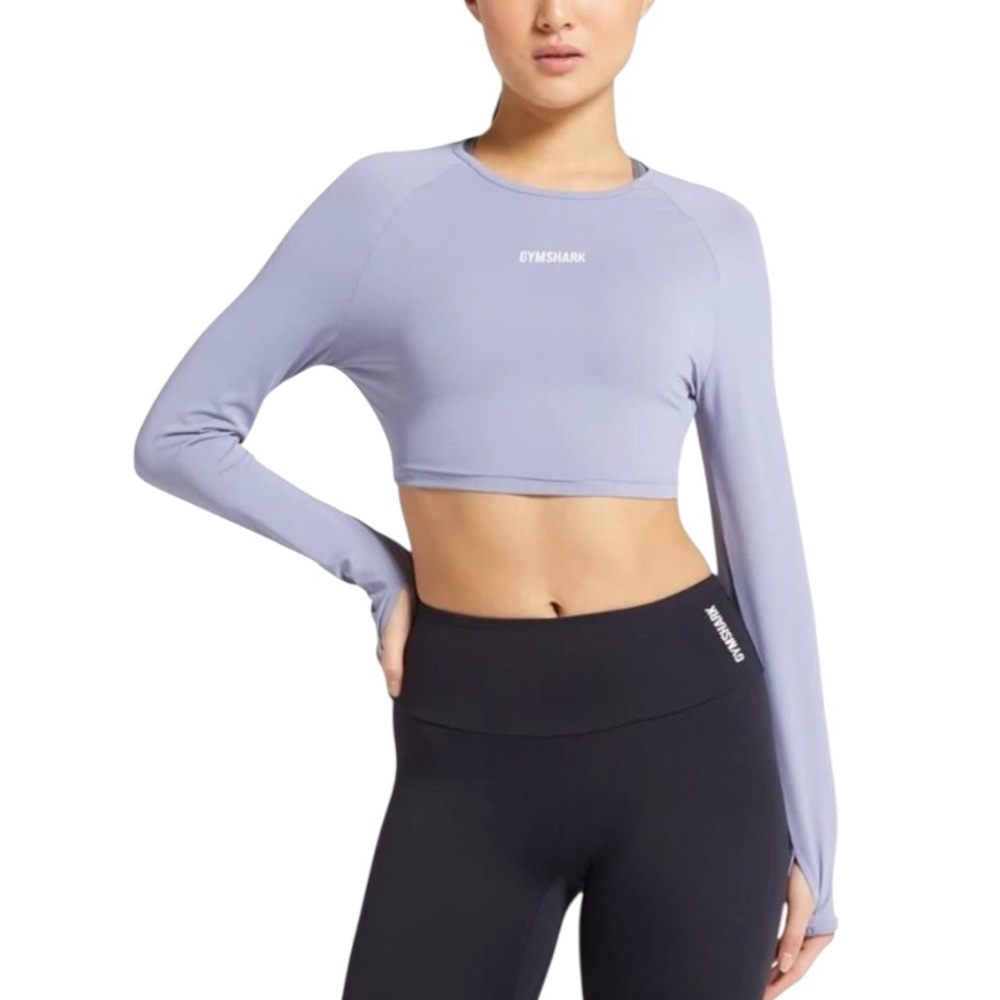 Gymshark Women's Long Sleeve Crop Top - Light Purple size XSMALL